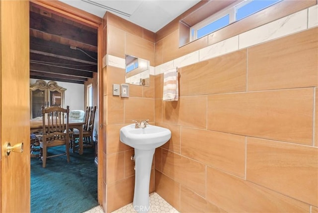 1830 W Ash Rd, Wrightwood, CA 92397 - bathroom with a sink and tile walls