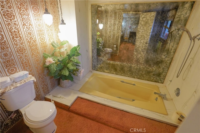 bathroom with a bathing tub and toilet