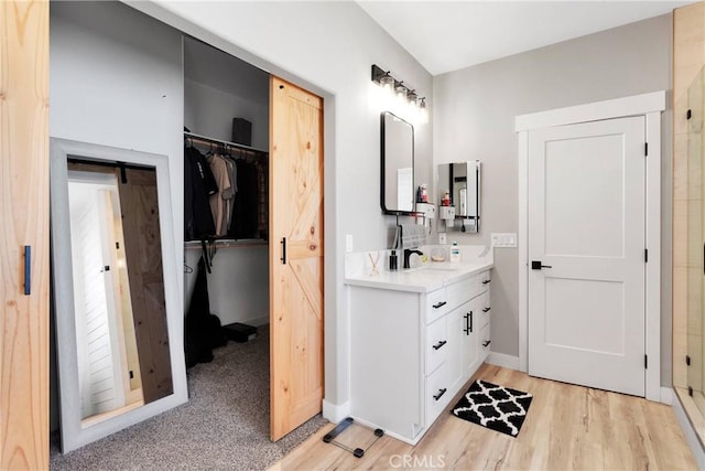 bathroom featuring vanity and hardwood / wood-style flooring