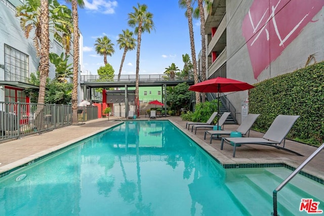 view of pool featuring a patio