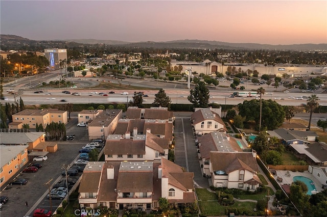 view of aerial view at dusk