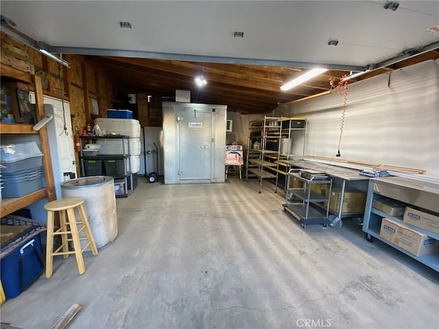 garage with wooden walls