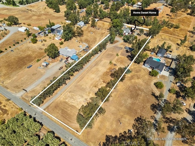 aerial view featuring a rural view