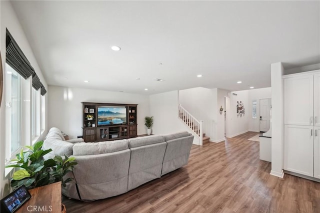 living room with light wood-type flooring