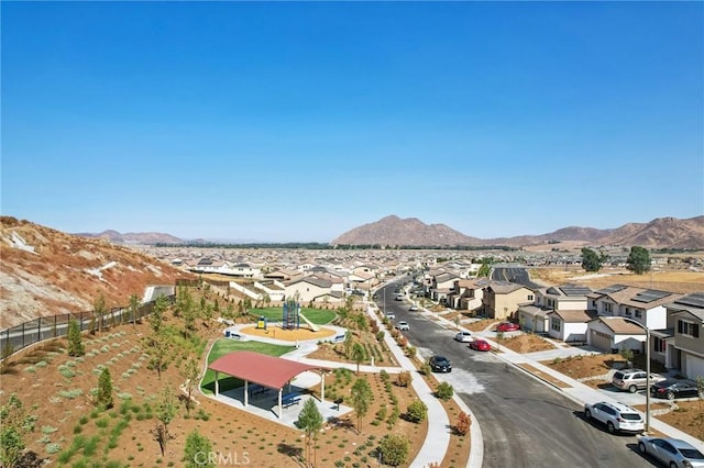 bird's eye view with a mountain view