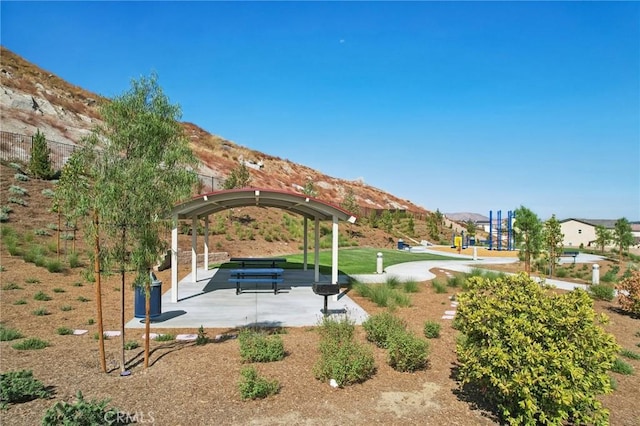 view of community featuring a mountain view