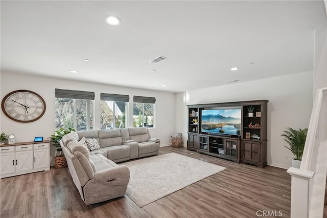 living room with hardwood / wood-style flooring