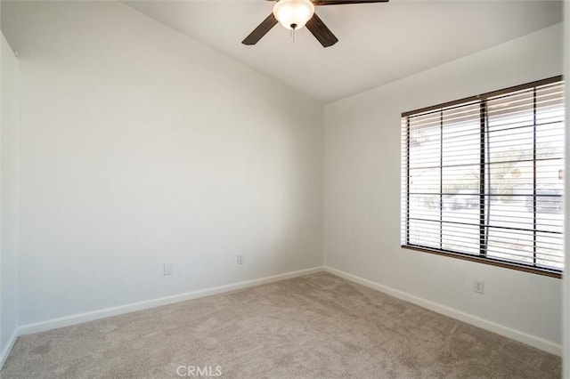 34578 Hickory Ln, Wildomar, CA 92595 - empty room featuring light carpet, a ceiling fan, baseboards, and lofted ceiling