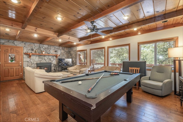 playroom featuring wooden ceiling, hardwood / wood-style flooring, and plenty of natural light