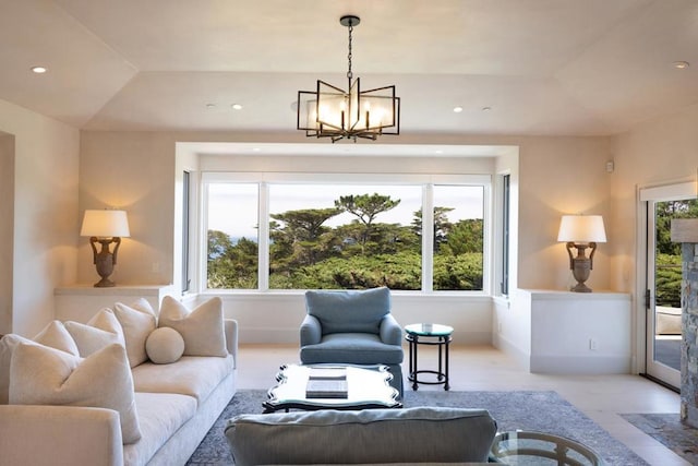 living room with a chandelier