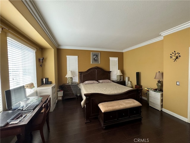 bedroom featuring crown molding and dark hardwood / wood-style floors