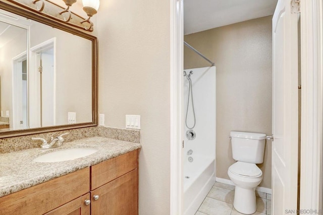 full bathroom featuring vanity, tile patterned flooring, toilet, and shower / washtub combination