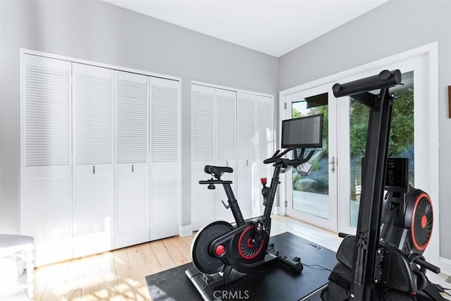 exercise area featuring wood-type flooring