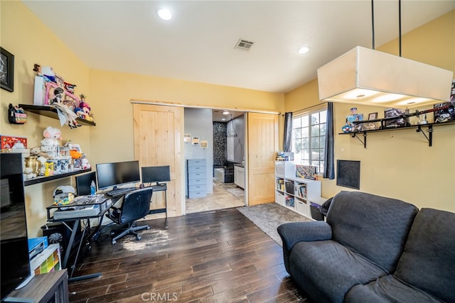 office space featuring hardwood / wood-style floors