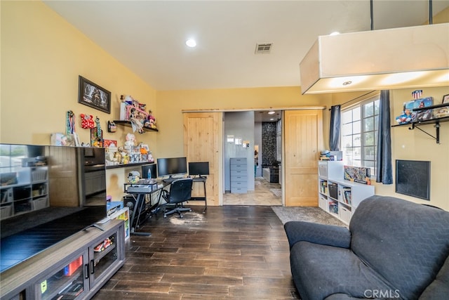 office with wood-type flooring