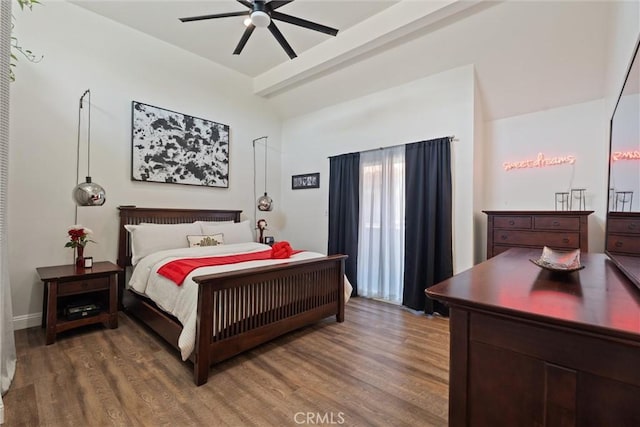 bedroom featuring ceiling fan and hardwood / wood-style flooring