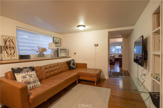 living room with dark wood-type flooring