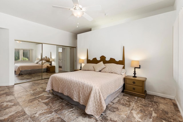 bedroom featuring a closet and ceiling fan