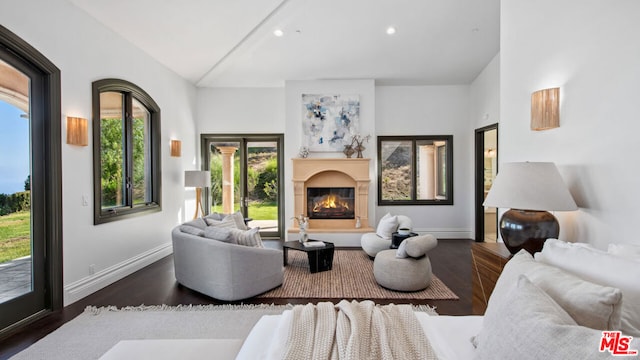 living room featuring dark hardwood / wood-style floors