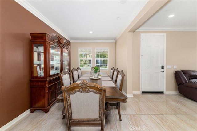 dining area with crown molding