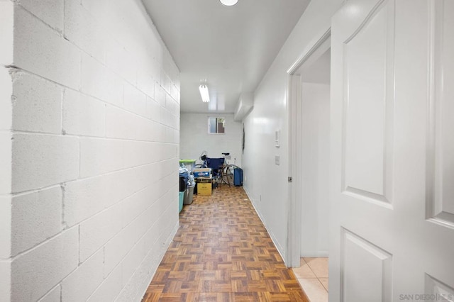 hall featuring parquet floors