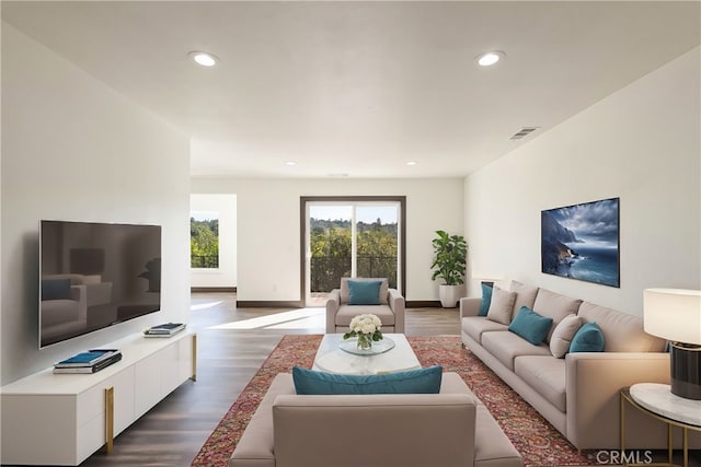 living room featuring dark hardwood / wood-style floors