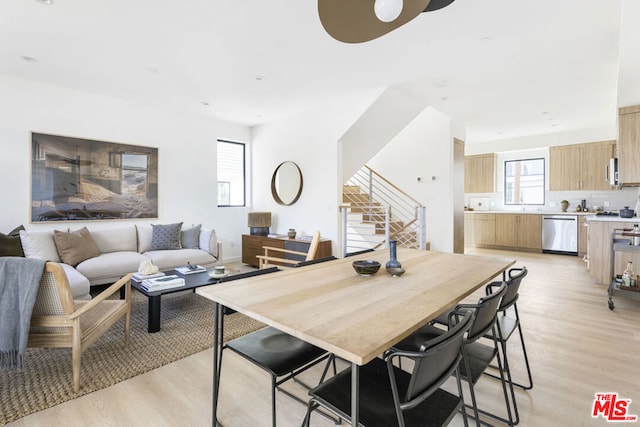 dining area with light hardwood / wood-style flooring