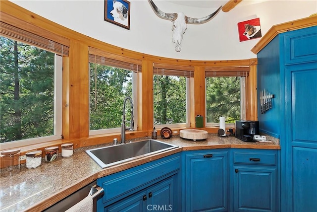 kitchen featuring blue cabinets, dishwasher, and sink