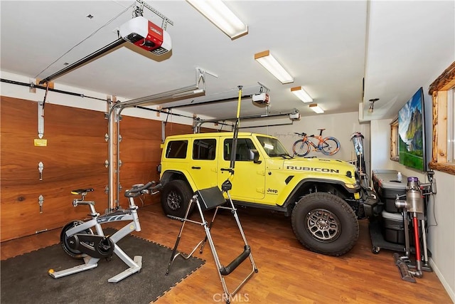 garage with a garage door opener