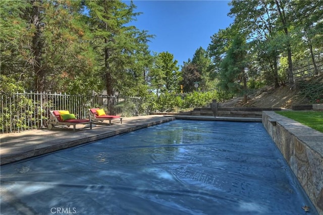 view of swimming pool featuring a patio area