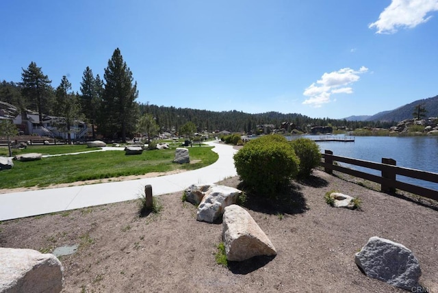 39414 Ruby Ln, Big Bear Lake, CA 92315 - view of green lawn with a water and mountain view and a forest view