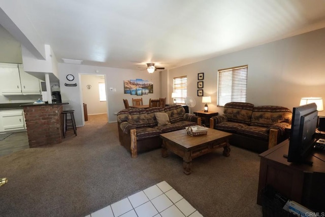 39414 Ruby Ln, Big Bear Lake, CA 92315 - living room with light carpet and ceiling fan