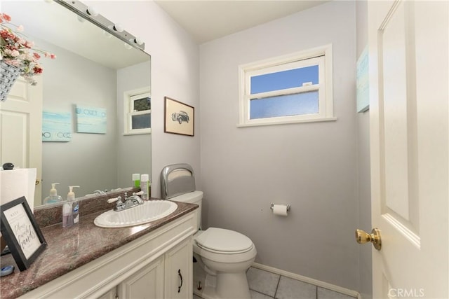 613 E Chapman Ave, Fullerton, CA 92831 - half bathroom with toilet, tile patterned floors, vanity, and baseboards