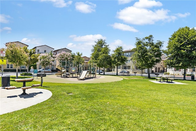 view of community with a playground and a lawn