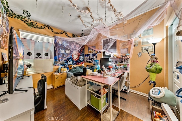 home office featuring dark wood-type flooring