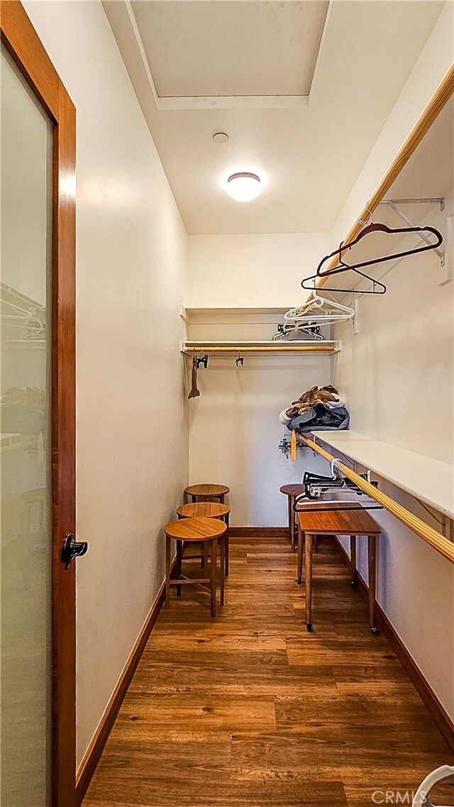 walk in closet featuring dark hardwood / wood-style floors