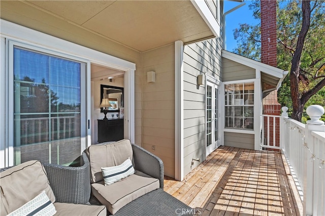 wooden balcony with a deck