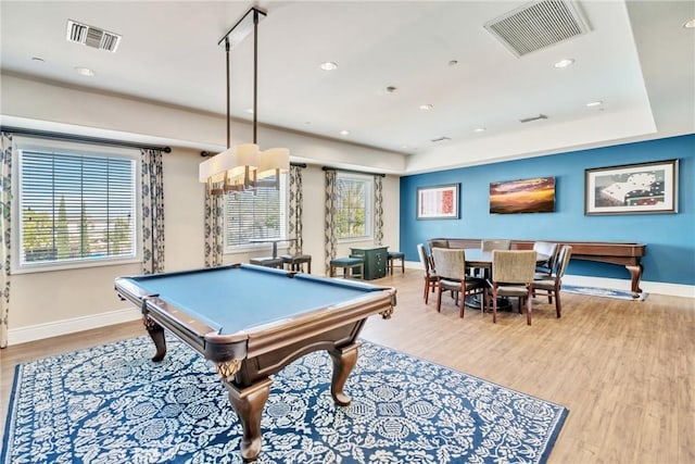 rec room featuring light hardwood / wood-style floors and pool table