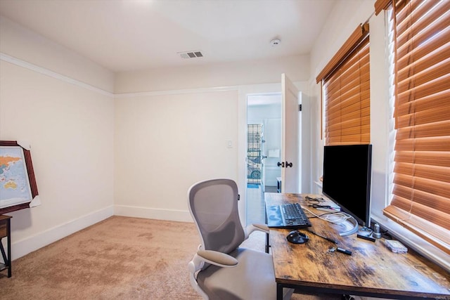 carpeted home office featuring plenty of natural light