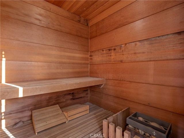 view of sauna with wood-type flooring