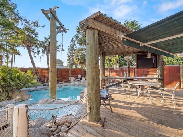 view of pool featuring a wooden deck