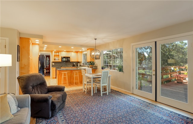 interior space with a notable chandelier