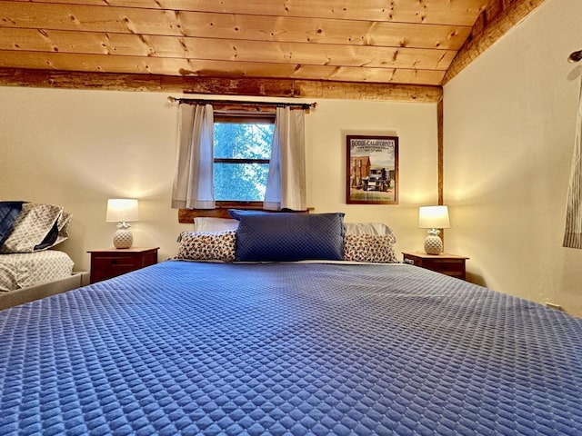 unfurnished bedroom featuring lofted ceiling and wood ceiling