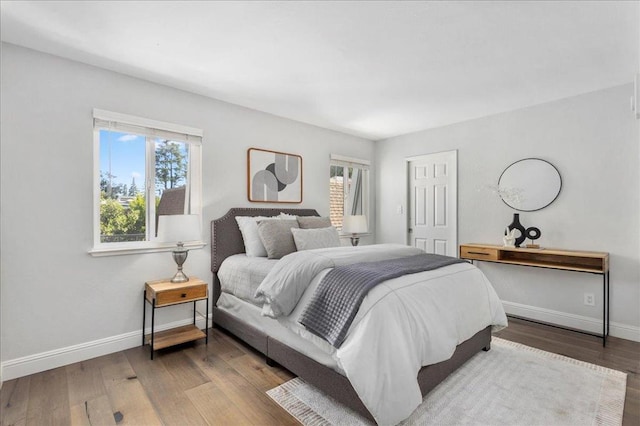 bedroom featuring multiple windows and hardwood / wood-style floors