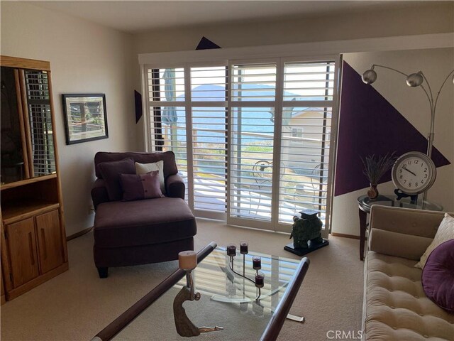 living room with light colored carpet