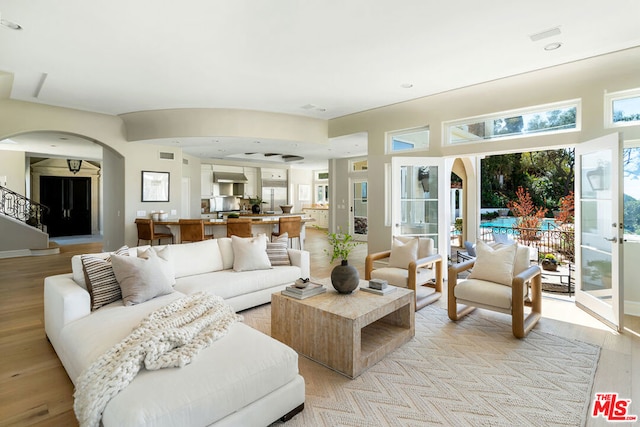 living room with light hardwood / wood-style floors