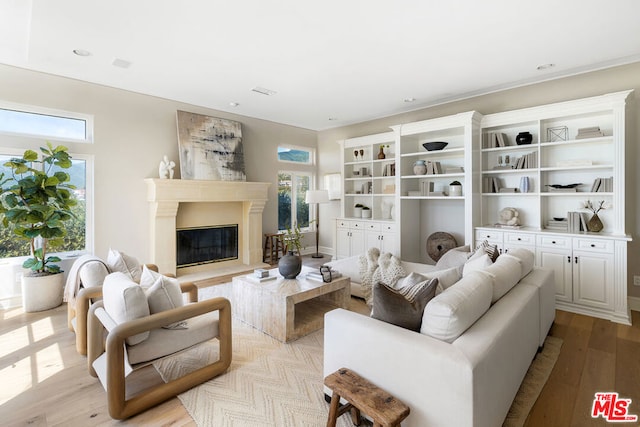 living room with light hardwood / wood-style floors