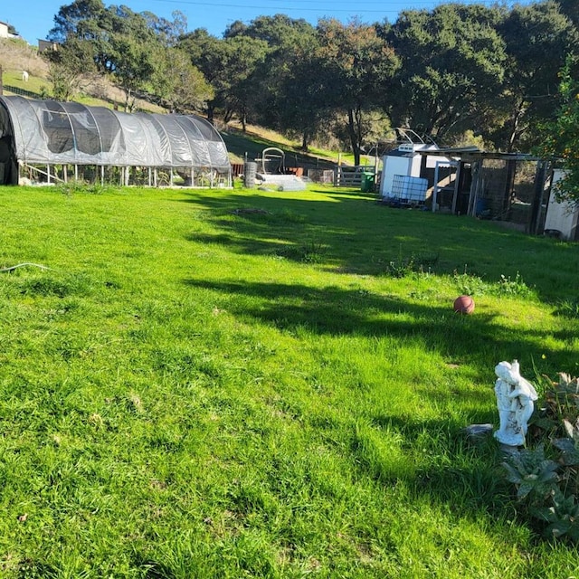 view of yard featuring an outbuilding