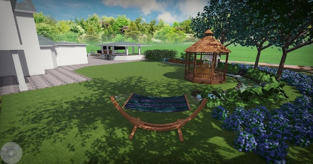 view of yard with a gazebo and an outdoor bar