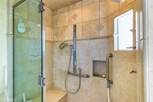 bathroom featuring a shower stall